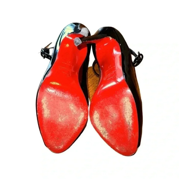 Christian Louboutin Rampoldi Ankle Strap Patent Leather Peep Toe Pump Black 37 - Picture 6 of 10